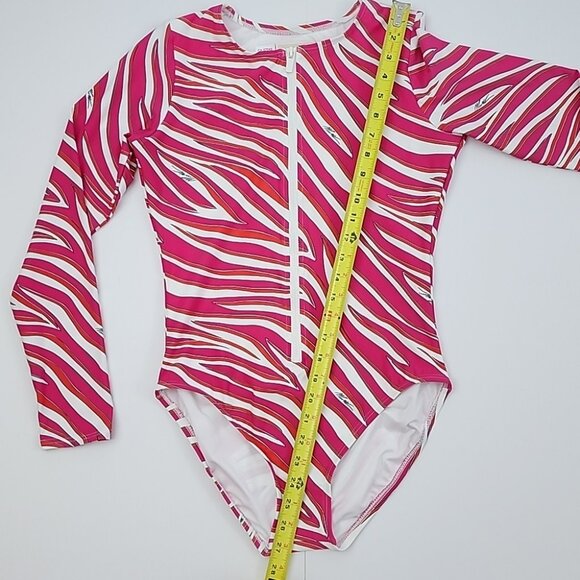 NWT Michael Kors One Piece Long Sleeves Swimsuit Electric Pink Animal Print Sz 8 - Picture 14 of 16